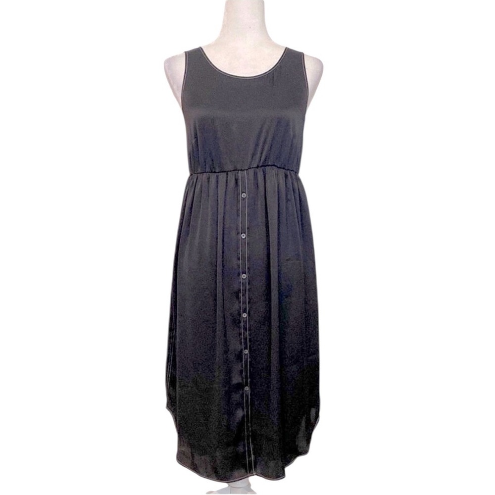 All Saints Kowlo Satin Sleeveless Shirt Dress Black Small